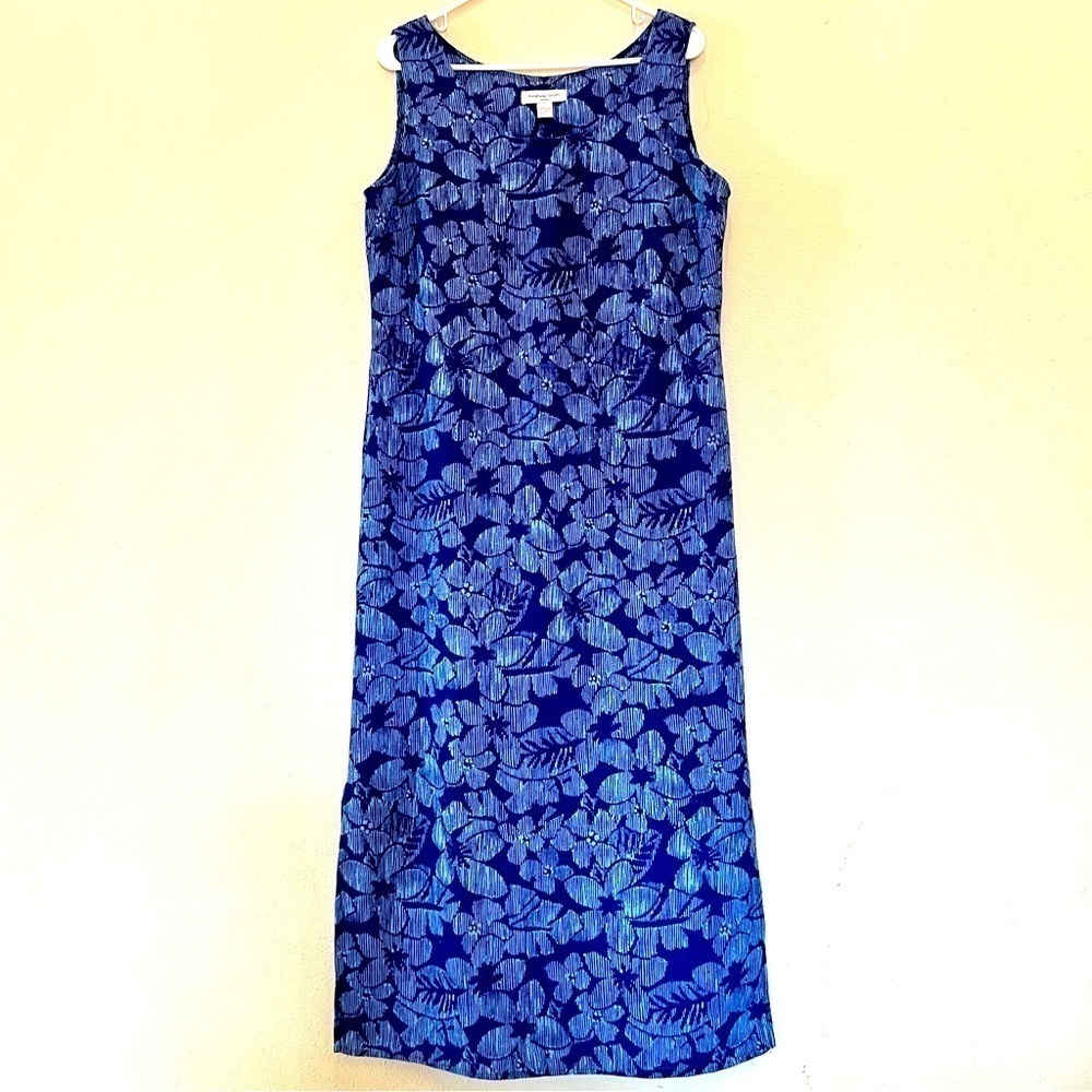AMANDA SMITH Vtg Tropical Blue floral maxi shift dress women size 12